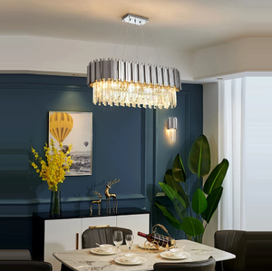 Lustre LED suspendu en cristal au design moderne, couleur jaune or et chromé, produit de luxe, éclairage d'intérieur, luminaire décoratif de plafond - Product Image 3