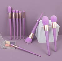 Ensemble de pinceaux de maquillage synthétiques à manche en bois personnalisés Ms.miau, 9 pièces, pour le visage, le correcteur, en rose, rouge, violet, vert