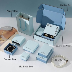 Lot de boîtes d'emballage carrées bleues texturées pour bijoux avec éponge pour bagues, boucles d'oreilles, bracelets et colliers - Product Image 4