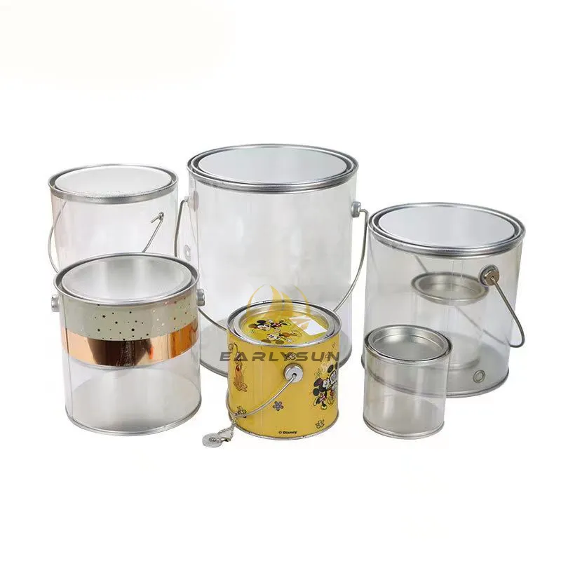 Clear Plastic Paint Can Candy Container With Metal Lid