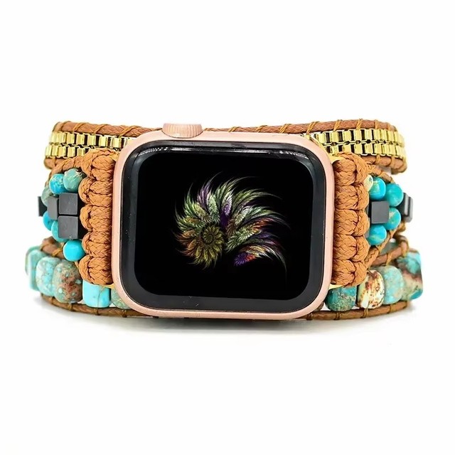 Hot Big Turquoise Beads Watch Band Strap for Apple Boho Natural Stone Watch Band