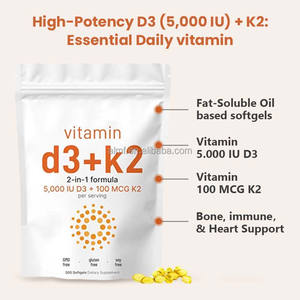 Gmosuz Vitamin D3 5,000 IU + K2 100mcg yumuşak jel kapsüller 300 porsiyon soya/süt/Gluten/fıstık ücretsiz yetişkin kullanımı - Product Image 3
