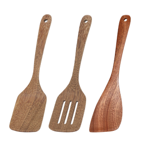 Juego de espátulas de madera de acacia premium de 3 piezas, utensilios de cocina resistentes al calor, espátula ranurada, utensilios de cocina antiadherentes, logotipo personalizado - Product Image 1