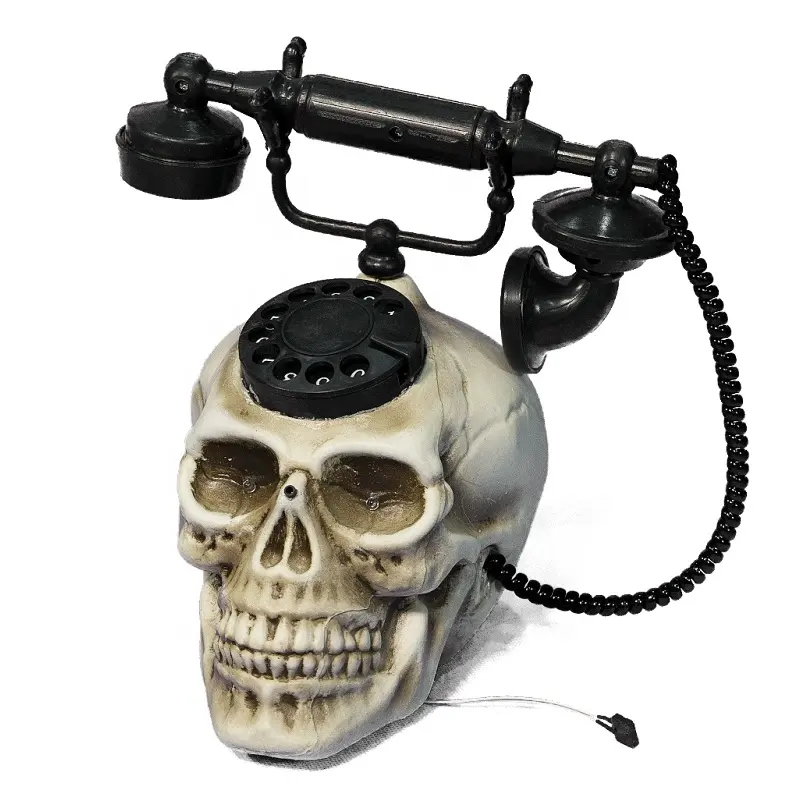 Teléfono de calavera escalofriante, accesorio de Halloween, animatrónico, casa embrujada, decoración escalofriante