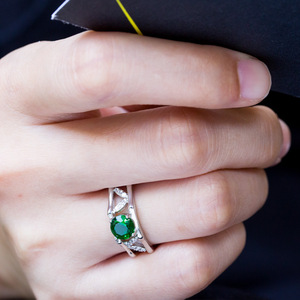 Openwork Leaf Green <b>Stone</b> <b>Ring</b> for Women Elegant Botanical Fashion Finger Jewelry - Product Image 4