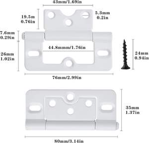 Bisagra silenciosa sin mortaja de níquel satinado para gabinetes contemporáneos 76x35mm, para puertas de cocina contemporáneas, contraventanas, sala de estar y dormitorio - Product Image 4