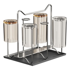 304 Stainless Steel Modern Single Tier Wall Mounted Cup Holder <b>Rack</b> with Drain and Inverted Buckle Design - Product Image 5