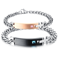 Romantic True Love Cuban Chain Bracelets for Couples Stainless Steel Custom Blank Engraving Men Women Crystal Jewelry
