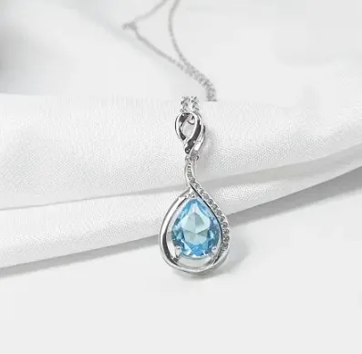 Atacado gemstone corda de prata 925 original moda jóias finas 925 prata esterlina luz azul zircão cúbico personalizado neckla