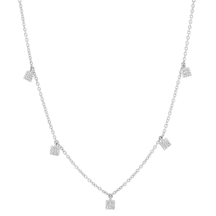 Hot Selling 18K Vergulde Door De Inch Mini Vierkante Charme Zilveren Ketting