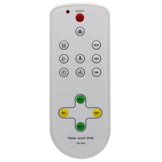 Multifunctional IR Remote Control Featuring Radio Temp Timer Volume Control IPX6 Waterproof for Bathroom Appliance