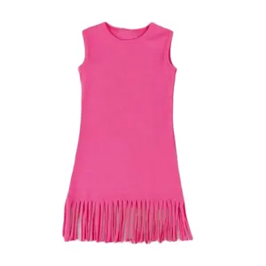 Newest Girls Frock Frill Designs Sleeveless Tassel Fringe Trim Dress Kids Boutique Baby Girl Fringe Dresses