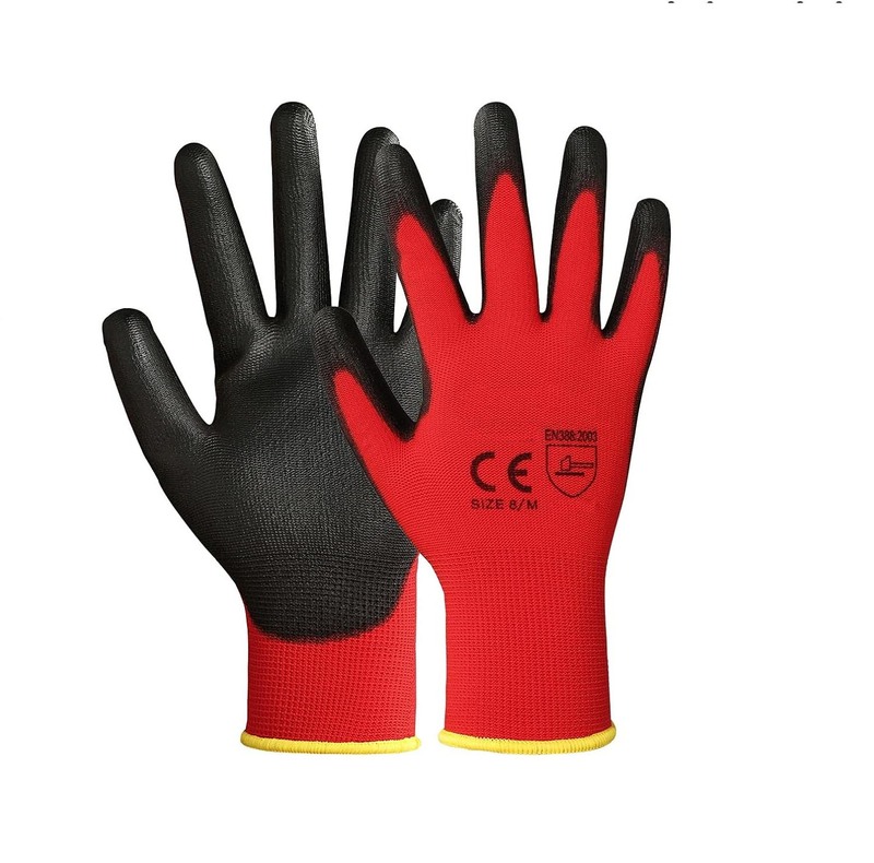 Red Polyester Knit PU Coated Gloves