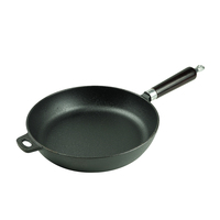 Poêle à frire ronde en fonte avec revêtement antiadhésif à l'huile végétale, manche long en bois 26 cm, 10,2 pouces, ustensile de cuisine