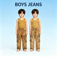 Jean cargo YQ368 taille 20-30 pour garçons, 6,5 $, multi-poches, denim délavé, pantalon décontracté ample et droit pour enfants