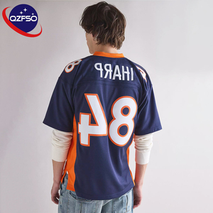 QZFSO Custom Classic American Football Team Wear Denver Style Streamlined Panel Sports <b>Top</b> Breathable Mesh Loose V-neck Jersey - Product Image 2