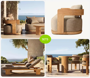 थोक टेक लकड़ी के आउटडोर फर्नीचर सेट आधुनिक सोफे होटल के रेस्तरां सोफे को कुशन के साथ डिजाइन किया गया - Product Image 4