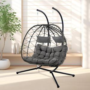 Silla Colgante Doble Danlong con Estructura Metálica, Cojín Impermeable, Diseño Moderno, Construcción Resistente, Asiento para 2 Personas, para Exteriores - Product Image 1