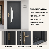 Porte d'entrée en acier moderne sur mesure de style français, cadre en acier, verre en croissant, porte simple pour villa, maison, entrée principale, porte de sécurité