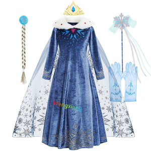 Col de fourrure d'hiver Princesse Elsa Robe <span class=keywords><strong>Reine</strong></span> Flocon de neige Costume Fancy Dress Party Ceremony Halloween Christmas <span class=keywords><strong>TV</strong></span> & Movie Costumes - Product Image 5