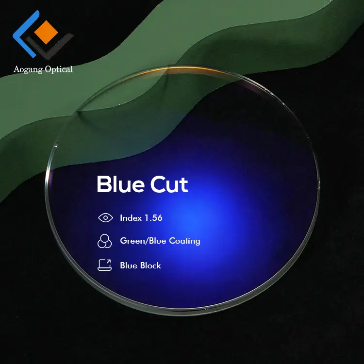 Lentes de filtro azul de 1.56 uv420, lente com visão única, anti corte azul, verde, azul, revestimento óptico