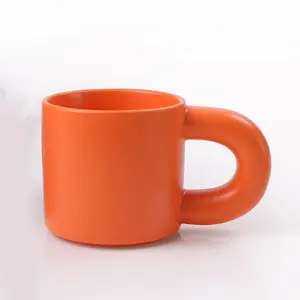 10OZ哑光橙色定制陶瓷咖啡杯杯手柄茶杯卡布奇诺拿铁浓缩咖啡饮料水杯