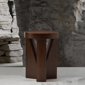 Taburete Redondo de Madera Color Nogal Negro, 40 cm de Altura, Mesa Auxiliar para Sala de Estar o Dormitorio - Product Image 2