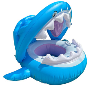 Flotador de natación Blue Shark con cubierta parasol para niños, juguete acuático de dibujos animados de 80x65cm - Product Image 5