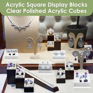 4 miếng 3x3x2 <span class=keywords><strong>Acrylic</strong></span> hiển thị vuông khối rõ ràng đánh bóng <span class=keywords><strong>Acrylic</strong></span> Cube trang sức hiển thị đứng Vòng Showcase hiển thị chủ - Product Image 2