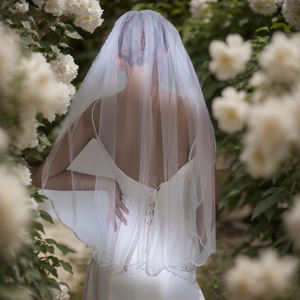 Vente chaude : Voiles courts de mariée en gaze perlée tressée à la main, style européen et américain, pour coiffure - Product Image 5