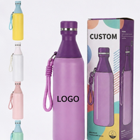 Bouteille d'eau isotherme moderne en acier inoxydable de 20 oz, portable, à col étroit, avec couvercle à vis et cordon pour les sports de plein air