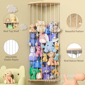 Estante de exhibición de juguetes de peluche de madera, estantería de almacenamiento de esquina montada en la pared para organizar el dormitorio de los niños, con cuerdas ajustables y madera auténtica. - Product Image 1