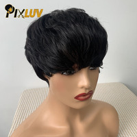 Perruque Courte Pixie en Gros Cheveux Vietnamiens Bruts Sans Dentelle Pré-Pluckée Sans Colle avec Frange Prête à Porter Vente Directe Usine