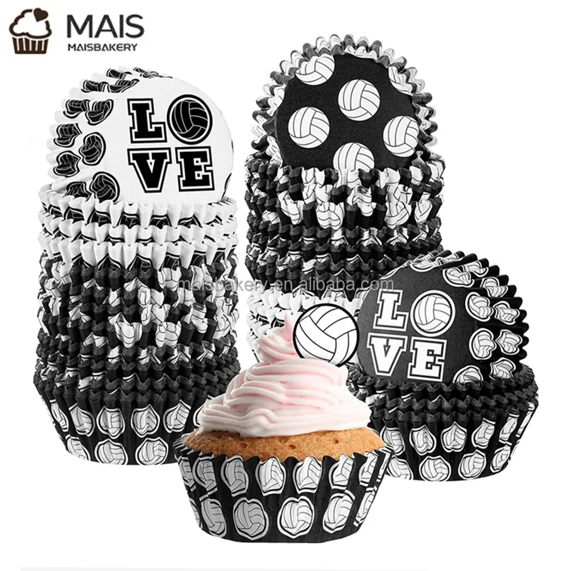 Maisbakery dùng một lần sử dụng nhà tùy chỉnh in quả bóng màu đen cupcake trường hợp xếp li cupcake ly Loaf Khay giấy Muffin Baking ly