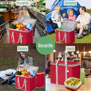 VENO Confezione da 2 Borse Termiche Isolate in Tessuto Non Tessuto, Capacità 7,8 Galloni, Pieghevoli, Riutilizzabili, con Chiusura a Cerniera, Si Mantengono Verticali (Rosso) - Product Image 6