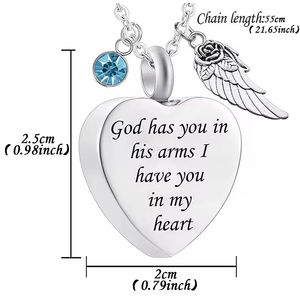 Fabrika Toptan Satış Çok Satan 12 Doğum Taşı Melek Kanatları Kalp Kremasyon Urn Kolye Paslanmaz Çelik Su Geçirmez Hava Geçirmez Evcil Hayvan - Product Image 4