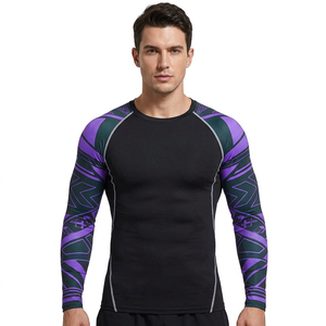 เสื้อรัดกล้ามเนื้อแขนยาวสำหรับผู้ชาย Freandy Sports ลายเรขาคณิตสีดำ ม่วง เขียว แห้งเร็ว ผลิตจากผ้าสแปนเด็กซ์/โพลีเอสเตอร์ - Product Image 1