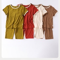 Ensemble en bambou modal uni à étiquette personnalisée, 1 pièce, vêtements d'été pour bébés garçons filles, haut à manches courtes, pantalon, ensemble de vêtements pour tout-petits