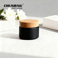 Contenants en verre pour crème cosmétique pour le visage et le corps, 2 oz 250g, noir mat, couvercles en bois, couleurs personnalisables, OEM/ODM disponible