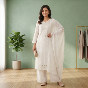 Vêtements ethniques indiens en gros, ensemble Kurta Palazzo en soie blanche pour fête Bollywood, Dupatta, Chikankari de Lucknow, Salwar Kameez pour femmes - Product Image 1