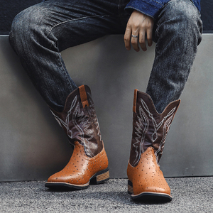 Bottes de <span class=keywords><strong>cowboy</strong></span> en cuir artificiel bon marché bon marché pour hommes, bottes de <span class=keywords><strong>cowboy</strong></span> personnalisées en usine, bottes pour hommes design de mode au Mexique - Product Image 5