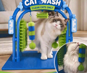 Cepillo arqueado autolimpiante para gatos, juguete masajeador con bola de hierba gatera, removedor de pelo para el aseo de gatos de interior - Product Image 5