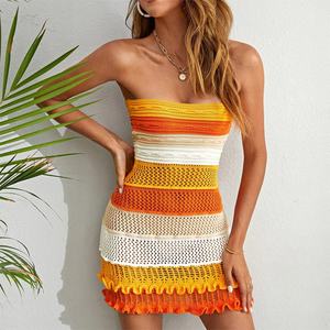 Robe midi tie-dye personnalisée en gros pour OEM, robes midi à fines bretelles, robe sans bretelles - Product Image 1