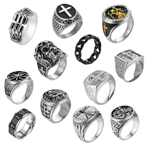 แหวนทอง18K สำหรับผู้ชายแหวนหัวหมาป่าหัวกะโหลกพังค์ทำจากสเตนเลสสตีลงานตามสั่ง - Product Image 2