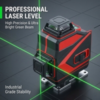 Niveau laser 3D professionnel industriel et DIY, 16 lignes croisées auto-nivelantes verticales et horizontales, pointeur laser vert 50m, kit d'outils OEM