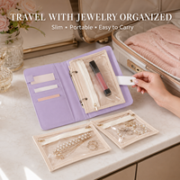 Organisateur de bijoux de voyage simple en cuir PU, classeur de rangement avec pochettes transparentes amovibles à fermeture éclair, logo personnalisé OEM ODM Saint-Valentin