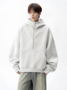 <span class=keywords><strong>Sweat</strong></span> à capuche décontracté pour adolescents, couleur unie, avec demi-fermeture éclair, tendance automne/hiver - Product Image 2