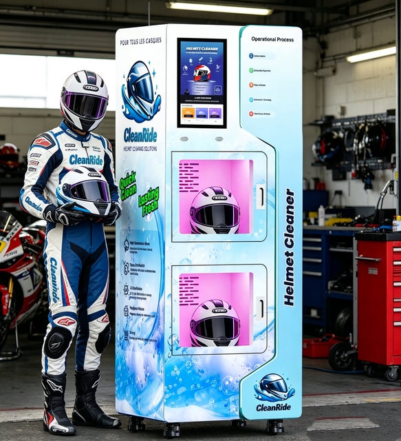 Smart Helmet Washer Vending Machine with QR Code & Token Payment Metal Body LCD Display Automatic Cleaning Function