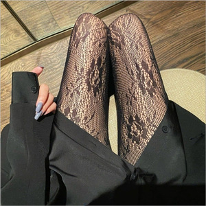 Collants résille rétro ajourés à motif floral, style Y2K, <span class=keywords><strong>en</strong></span> <span class=keywords><strong>nylon</strong></span> jacquard noir, sexy, anti-accroc, pour femmes, vente <span class=keywords><strong>en</strong></span> gros - Product Image 3
