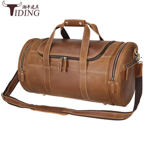 Tiding Men's Genuine Leather Travel <b>Bag</b> <b>20L</b> Brown Casual Gym Duffel <b>Bag</b> - Product Image 2